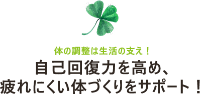 体の調整は生活の支え！自己回復力を高め、疲れにくい体づくりをサポート！